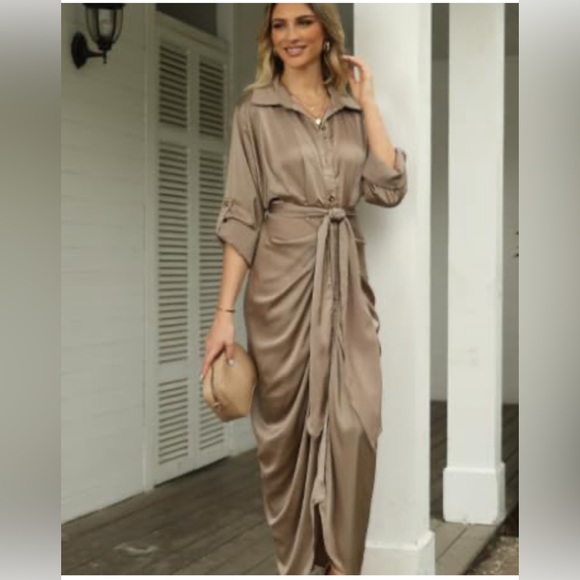 Linsery Women Summer Dress Elegant Wrap Maxi Dress - Picture 2 of 6